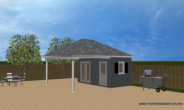 3D rendering of a 16x20 Avalon pool house/pavilion