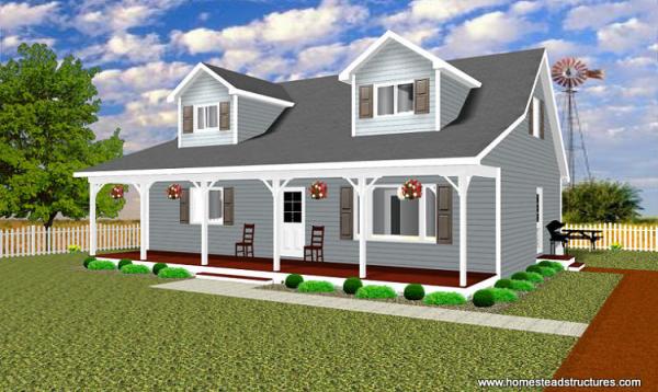 3-D rendering of 2 car, 2 story garage (front view)
