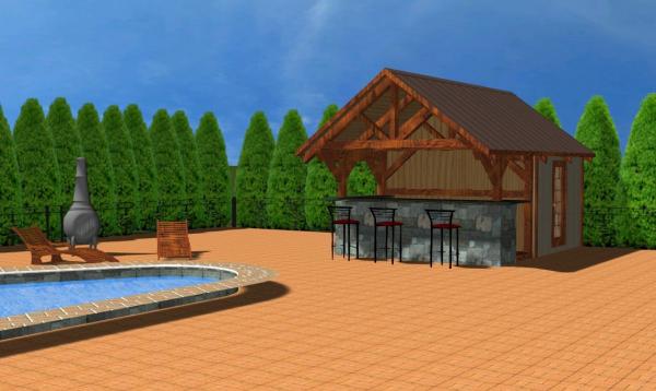 Siesta Pool House with Timber Frame 3D Rendering