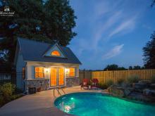Night shot of 14' x 18' Heritage Liberty Pool House in Middletown MD