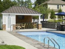 Exterior shot of 14' x 20' Avalon Pool House in Saratoga Springs, NY