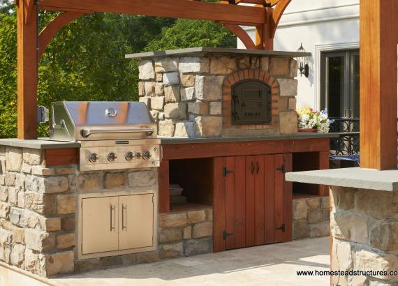 10x14 Pergola with Grill & Pizza Oven in Outdoor Kitchen