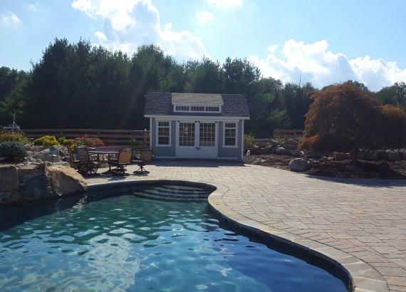 10x16 Classic Pool Shed with Sliding Barn Doors