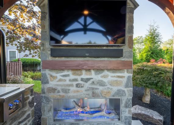 TV & Fireplace in 12' x 14' Timber Frame Pavilion with Outdoor Kitchen & Gas Fireplace in Lansdale PA