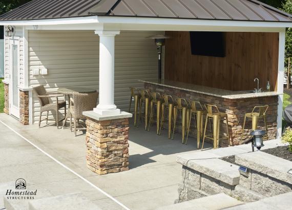 Exterior shot of bar area of 14' x 20' Avalon Pool House in Saratoga Springs, NY