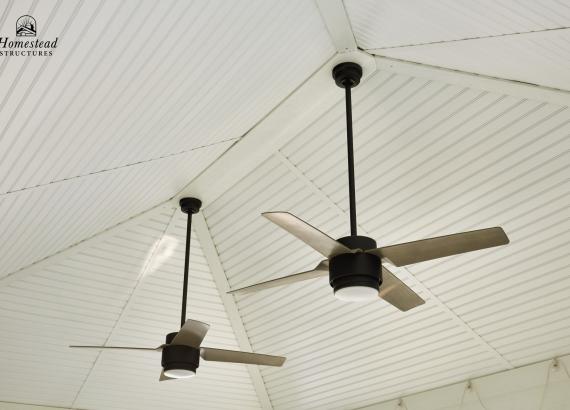 View of the Ceiling with Ceiling Fans in a Exterior view of 14' x 20' Vintage Pavilion with Privacy Wall in Center Valley, PA