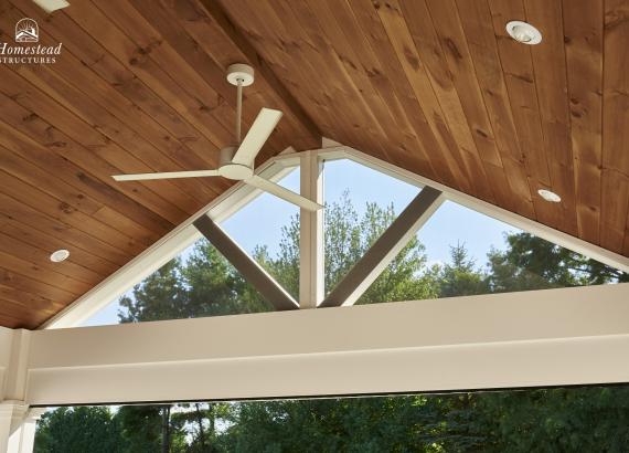 Ceiling Fan & Ceiling of a 16' x 16' Attached A-Frame Pavilion in Warren, NJ