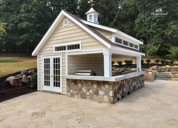 16' x 16' Custom Heritage Pool House with Pool Bar & Outdoor Kitchen