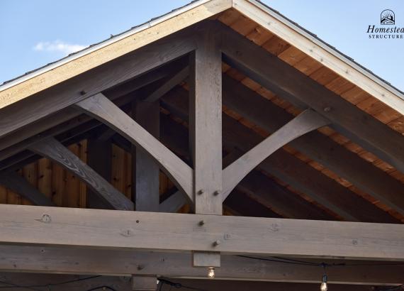View of Timber Frame Gable on 16' x 28' Custom Hip Pool House with Timber Frame Truss in Staten Island NY