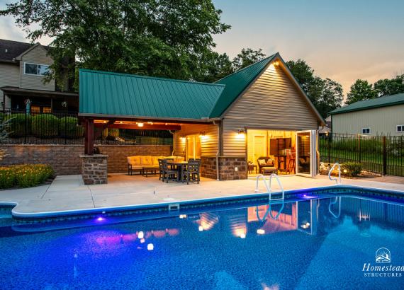 18' x 18' A-Frame Pool House with Attached 12' x 16' Timberframe Pavilion