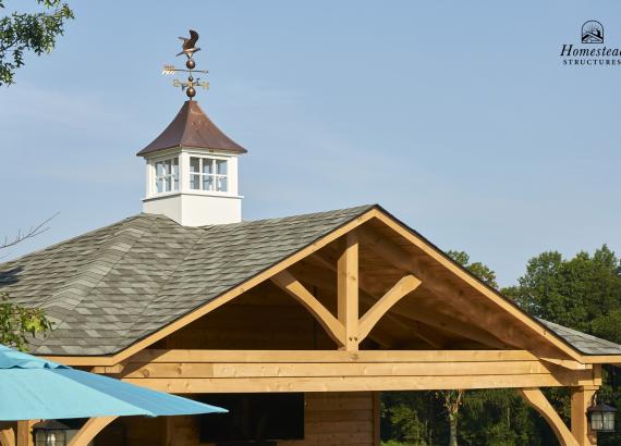 Roofline and cupola of 18' x 22 Custom Avalon with Timberframe Rafters in Woodbine, MD