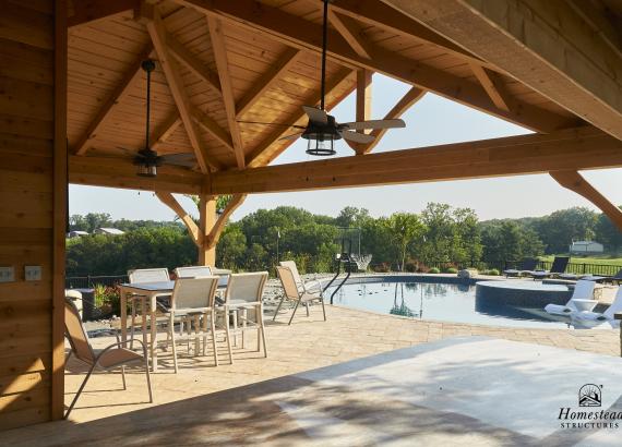 Pool View from a 18' x 22 Custom Avalon with Timberframe Rafters in Woodbine, MD