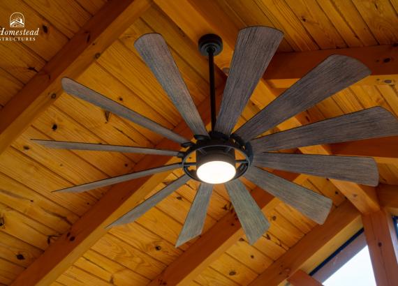 Custom ceiling fan in Attached 20' x 20' Timber Frame Pavilion with Timbertech Deck in Royersford