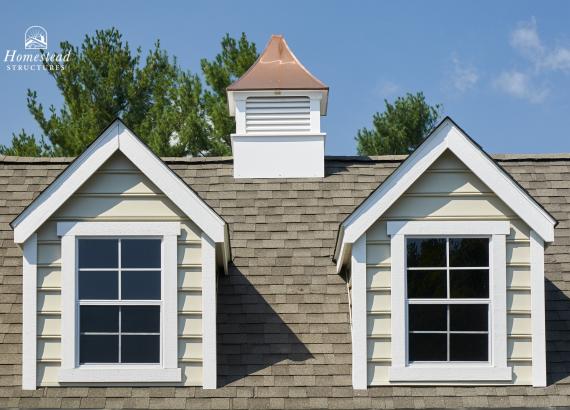 Close up of dormers on 20' x 20' Classic Attic Garage with traditional dormers in Middletown, MD