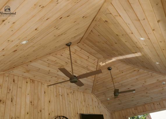 Tongue & Groove Stained Pine Ceiling with Ceiling Fans