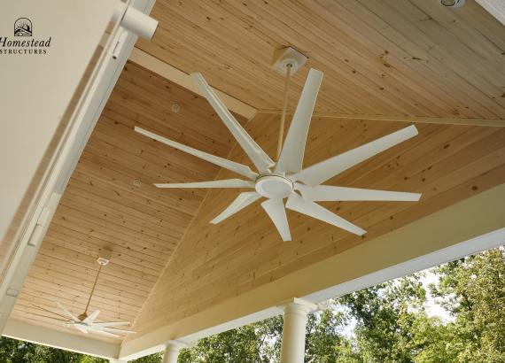 Outdoor ceiling fan in 30' x 32' Custom A-Frame Avalon Pool House with Pergola in Round Hill VA