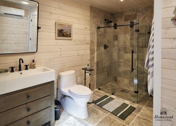 Bathroom of Custom 30' x 32' A-Frame Avalon Pool House with Pergola in Round Hill VA