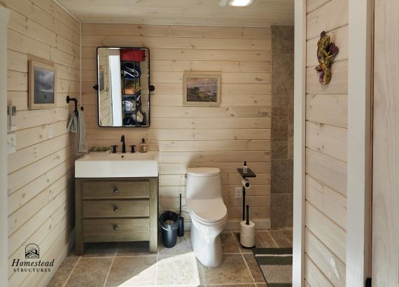 Bathroom of Custom 30' x 32' A-Frame Avalon Pool House with Pergola in Round Hill VA