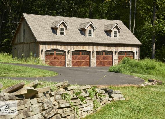 Exterior photo of 30' x 48' Classic 4-Car Garage with Mushroom Board Siding in Princeton New Jersey