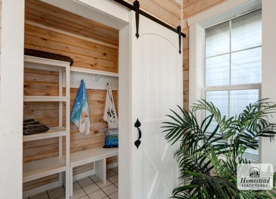 Changing Room Interior of 20' x 24' Custom A-Frame Avalon Pool House Display in New Holland PA