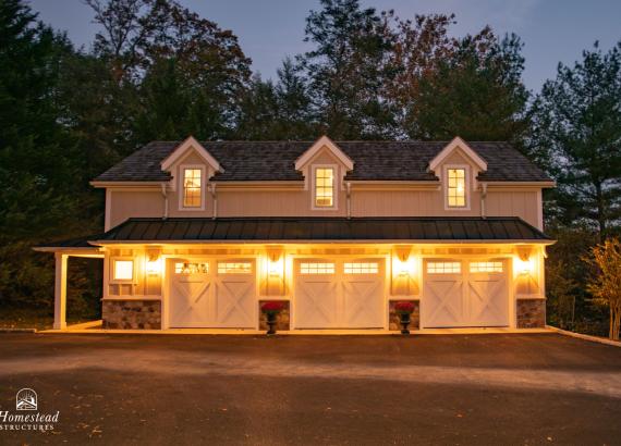 Twilight photo of 21' x 43' 3-Car Garage in Wayne PA with 2nd floor Gym & Living Space