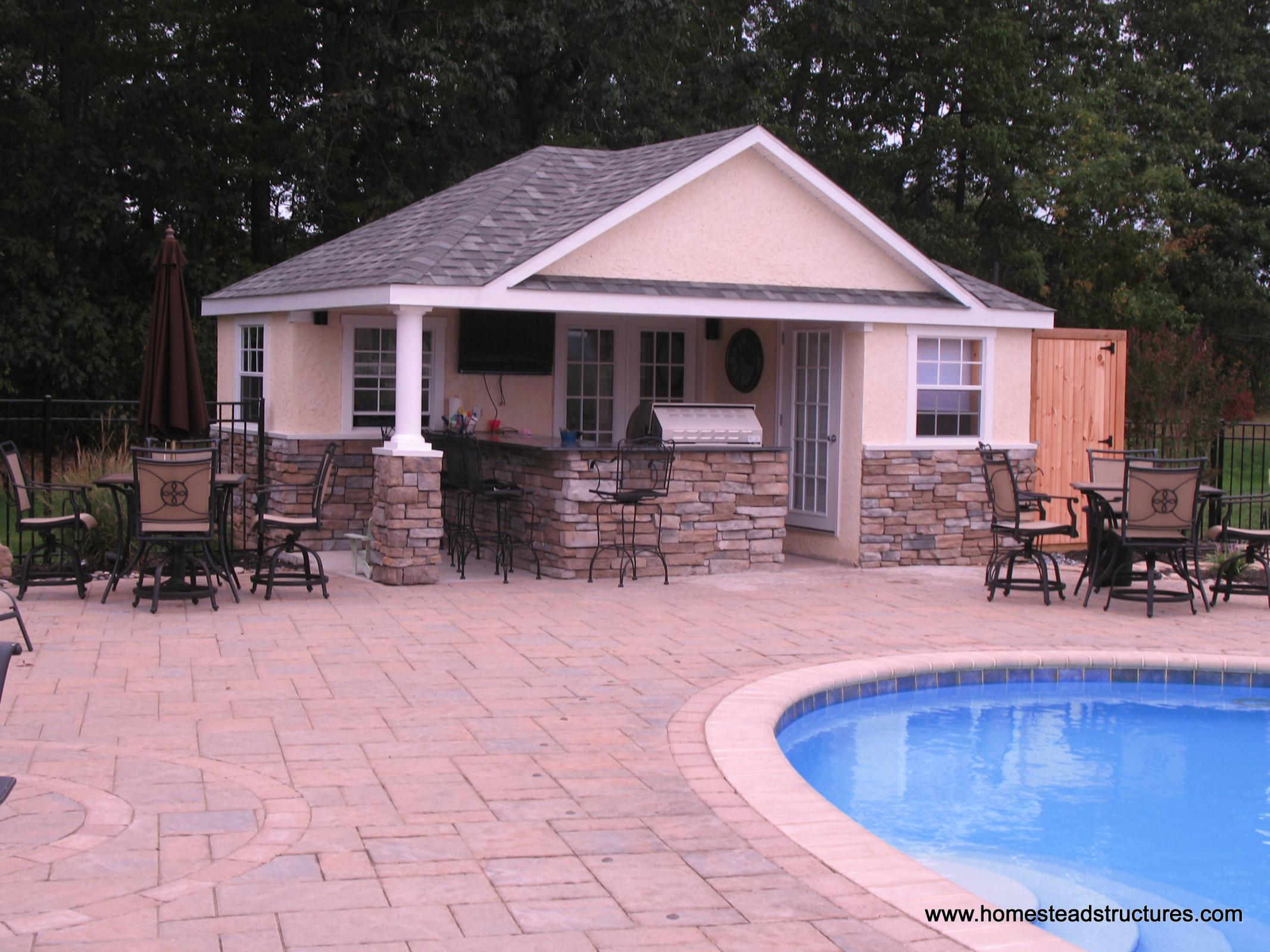 Pool Houses, Cabanas, Pool Sheds & Pool Side Bars | Homestead ... Pool Houses, Cabanas, Pool Sheds & Pool Side Bars | Homestead ... - 16' x 20' Wellington Poolhouse (Stucco & Stone ...