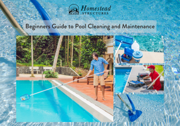A pool owner using a skimmer to clean and maintain it
