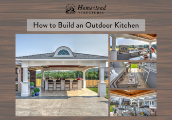 outdoor kitchen built under a custom pavilion