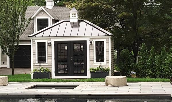 10' x 14' Custom Pool Shed with metal roof in Montclair, NJ 