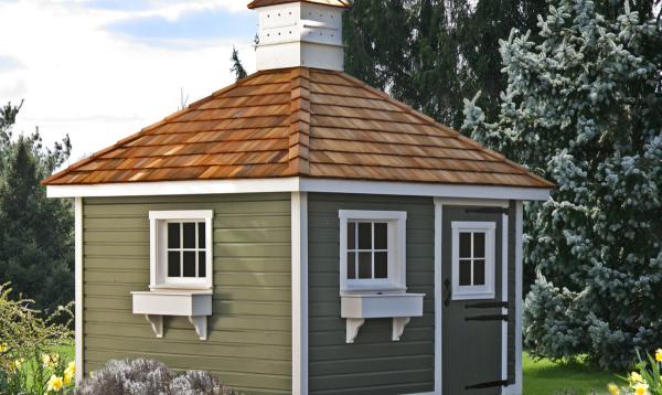 10' x 10' Classic Hip Garden Shed (German Pine Siding & Cedar Shake Roof) 10' x 10' Classic Hip Garden Shed (German Pine Siding & Cedar Shake Roof)