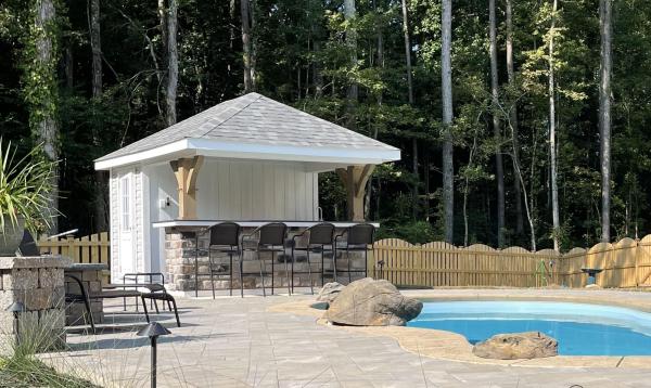 10' x 12' Siesta in Knightdale, NC Siesta Poolside Bar with Hip Roof and Timberframe Posts