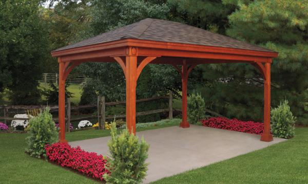 12' x 16' Keystone Wood Pavilion with Redwood Stain 12' x 16' Keystone Wood Pavilion with Redwood Stain
