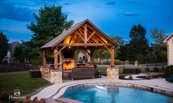 16' x 14' Timberframe Pavilion in PA with fireplace