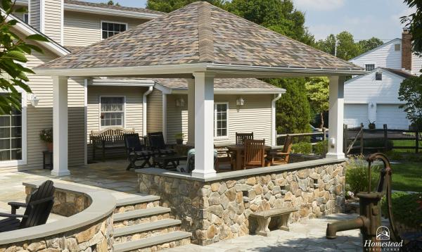 16' x 16' Vintage Patio Pavilion with square columns Backyard pavilion with square columns over patio