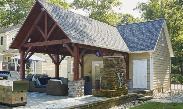 16x24 Custom Liberty Pool House with 14x20 Timber Frame Pavilion in NJ