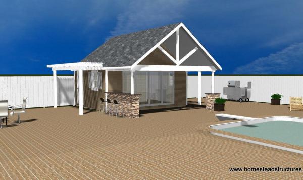 Rendering of 18x20 Custom a-frame pool house with pergola