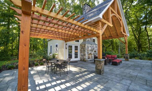 24' x 38' Custom Liberty Pool House with Timber Frame Porch & Pergola CT