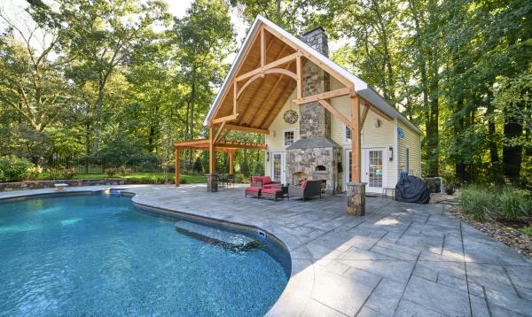 24' x 38' Custom Liberty Pool House with Timber Frame Porch & Pergola CT