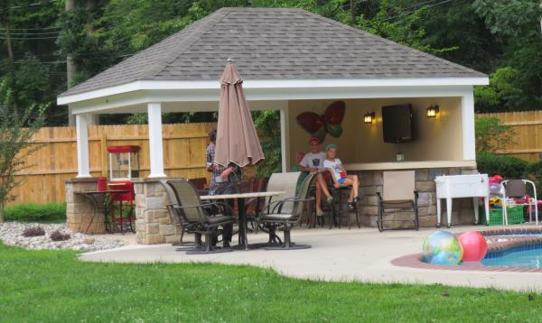 14' x 18' Avalon Pool House (vinyl siding w/ stone piers) 14' x 18' Avalon Pool House (vinyl siding w/ stone piers)