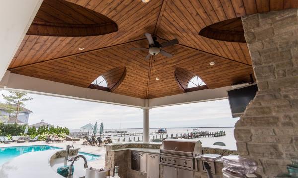 18' x 18' Vintage Pavilion Cedar Ceiling & Fan Vintage backyard pavilion cedar ceiling & fan