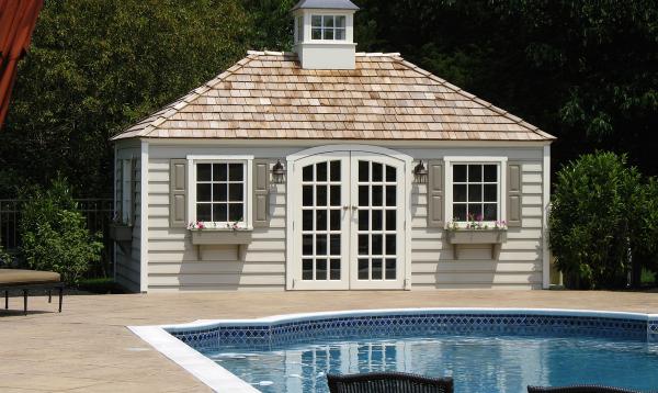 10' x 18' Laurel Hip Pool Shed (beaded Wood siding) 10' x 18' Laurel Hip Pool Shed (beaded Wood siding)