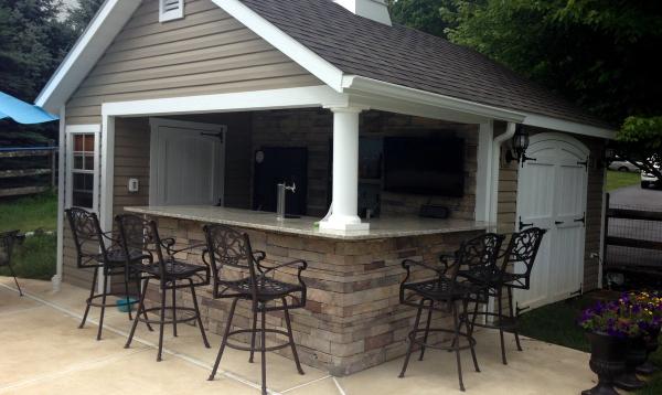 Custom Siesta Pool Cabana with stone facade New Jersey Custom Siesta Pool Cabana with stone facade New Jersey