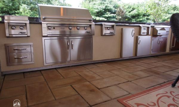 Stainless steel outdoor kitchen.