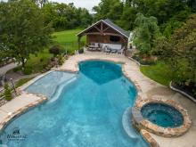 Drone shot of 24' x 14' Timber Frame Belmar Pavilion in Phoenixville PA 