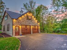 Exterior Twilight photo of 24' x 30' Custom 2-Car Garage with Cathedral Ceilings in New Hope PA