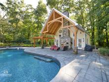 24' x 38' Custom Liberty Pool House with Timber Frame Pavilion & Wood Pergola