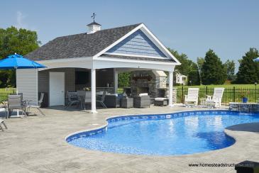 20' x 24' Custom Avalon Pool House with cupola & stone fireplace