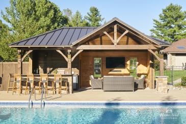 A Custom Timber Frame Pool House with Bar, Lounge, & Storage