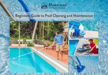 A pool owner using a skimmer to clean and maintain it