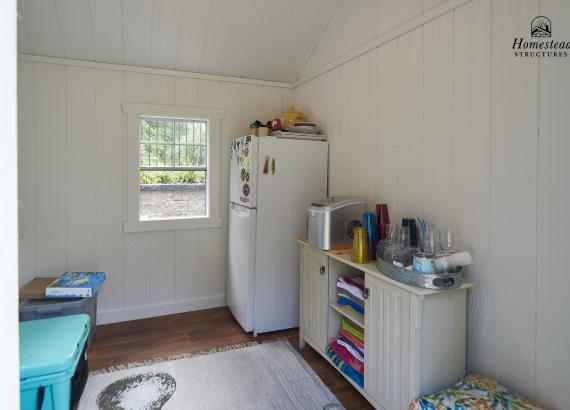 Interior finished storage room of 10' x 14' A-Frame Siesta Poolside Bar & Cabana in Stewartsville, NJ